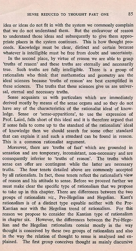The Roles of Sense and Thought in Knowledge (An Old and Rare Book)