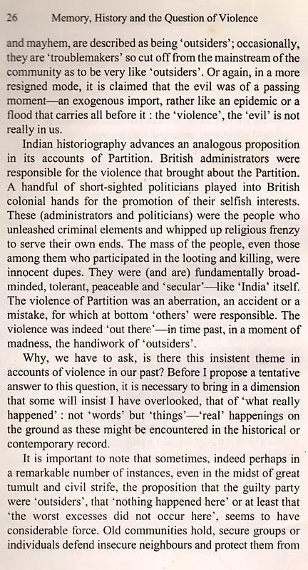 Memory, History and The Question of Violence Reflections on the Reconstruction of Partition (Sakharam Ganesh Deuskar Lectures on Indian History and Culture, 1995)