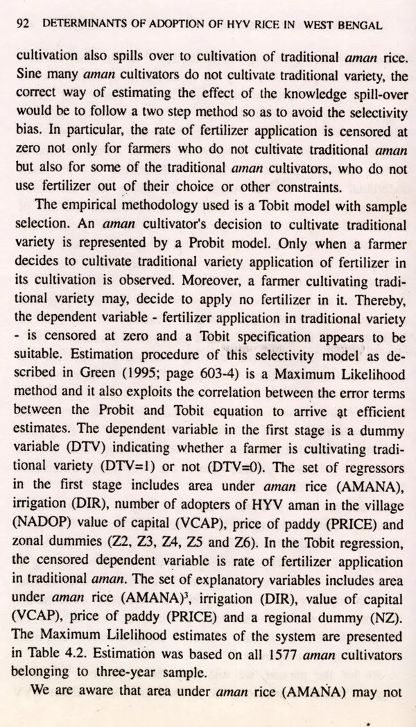 Determinants of Adoption of HYV Rice in West Bengal