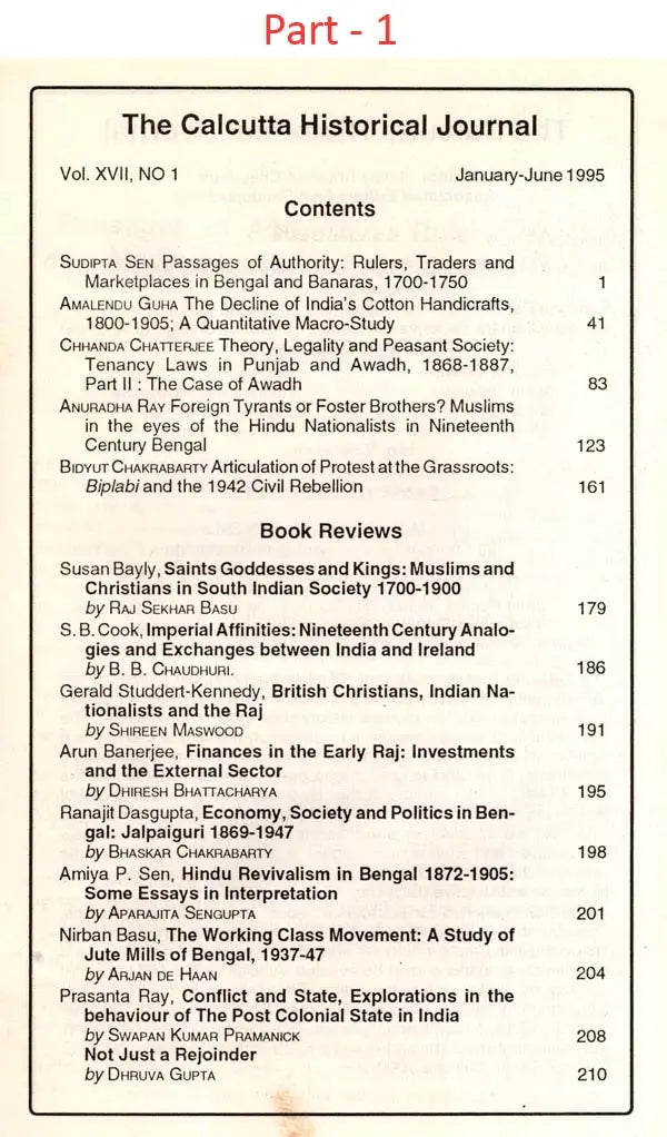 The Calcutta Historical Journal- Vol. XVII, No. 1: Finances in the Early Raj: Investments and the External Sector, Vol. XVII, No. 2 Beyond Orientalism: An Exploration of Some Recent Themes in Indian History and Society (Set of 2 Volumes: An Old and Rare - Retail Maharaj