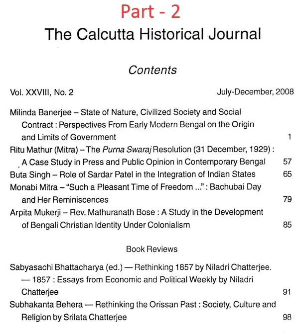 The Calcutta Historical Journal- Vol. XXVIII, No. 1 Kashmiri Muslims and Their Distinctive Culture and Vol. XXVIII, No. 2 Role of Sardar Patel in the Integration of Indian States (Set of 2 Volumes) - Retail Maharaj