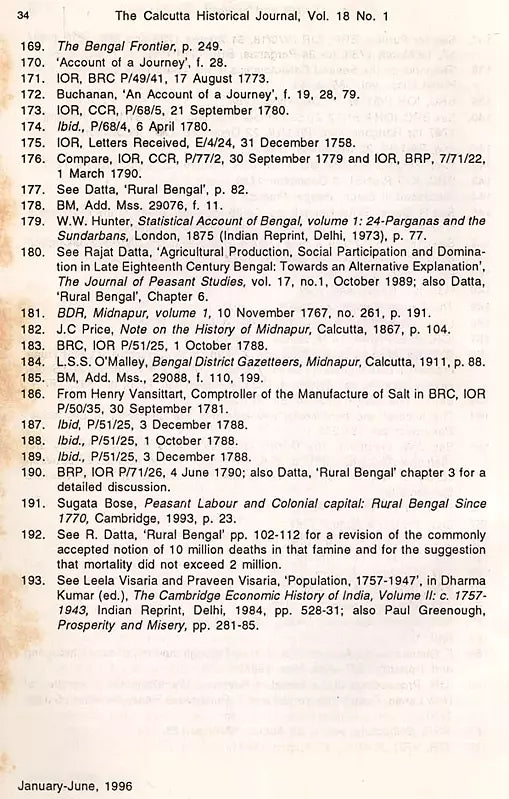 The Calcutta Historical Journal- Vol. XVIII, No. 1-2: Ecology, Subsistence and Coping in Eighteenth Century Bengal, Survey and Calender (Sic) of Marathi (Modi) Documents (1600-1818) from Aitihasika Lekha Sangraha (Set of 2 Volumes: An Old and Rare Book) - Retail Maharaj