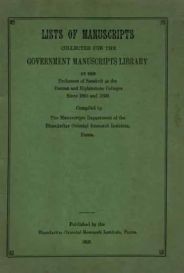 Lists of Manuscripts Collected for the Government Manuscripts Library (An Old and Rare Book) - Retail Maharaj