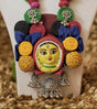 Handcrafted Devi Face Fabric Necklace – Multicolor Terracotta Pendant with Oxidized Jhumkas - Retail Maharaj