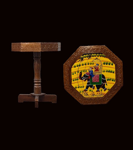 Royal March Hand-Painted Wooden Table – Indian Folk Art - Retail Maharaj