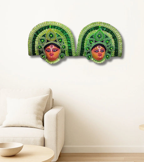 Shobhā Shakti – Green Devi Mukhosh Pair – Traditional Purulia Folk Art - Retail Maharaj