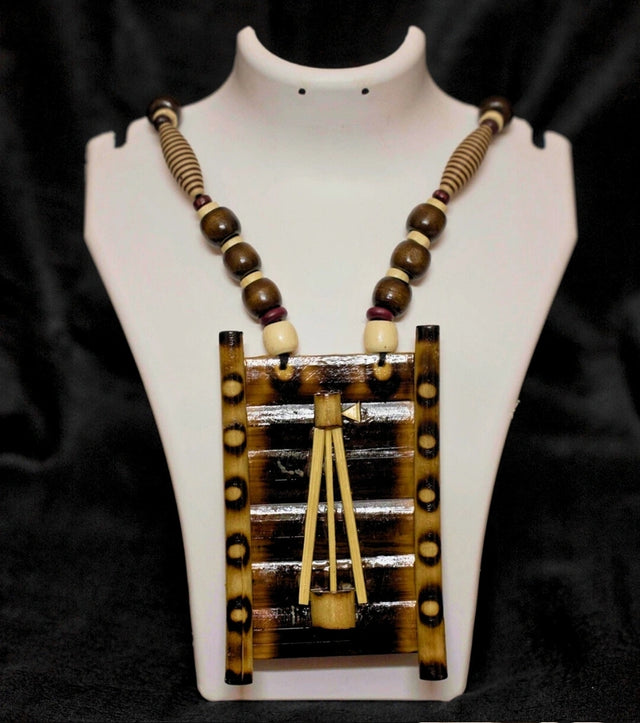 Tribal Torch Bamboo Necklace – Handcrafted Raw Tribal Vibes with Wooden Beads - Retail Maharaj