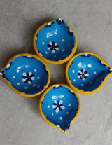 Autumn Bloom Diyas – Hand-Painted Terracotta Diyas by Underprivileged Children | Eco-Friendly Diwali Decorative Clay Lamps (Set of 4) - Retail Maharaj