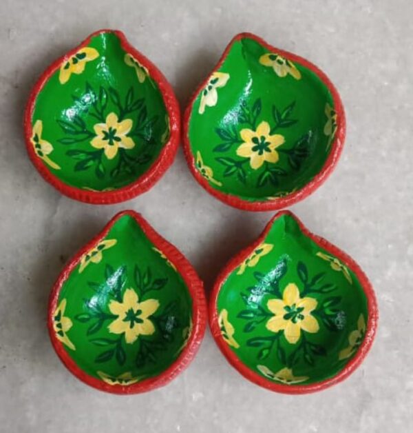 Autumn Bloom Diyas – Hand-Painted Terracotta Diyas by Underprivileged Children | Eco-Friendly Diwali Decorative Clay Lamps (Set of 4) - Retail Maharaj
