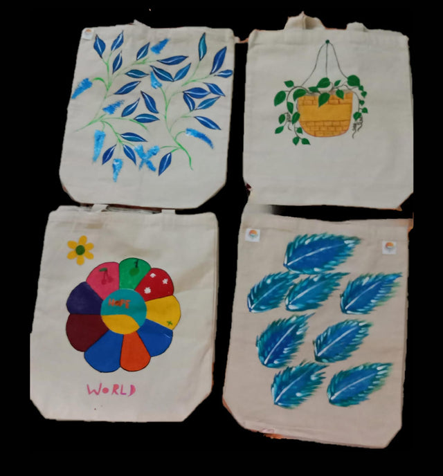 Colours of Innocence – Hand-Painted 4-Tote Bag Set by Underprivileged Children | Eco-Friendly Cotton Canvas Bags by Innocent Hands - Retail Maharaj
