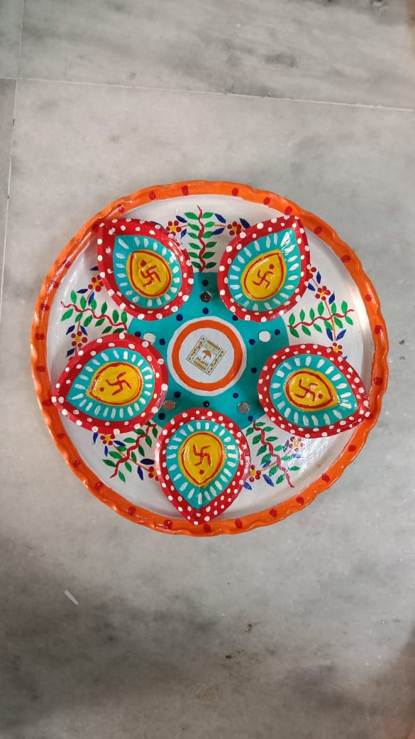 Utsav Jyoti Thali Set – "Kindle Joy, Illuminate Lives" | Hand-Painted Terracotta Diyas, Swastik Motifs - Retail Maharaj