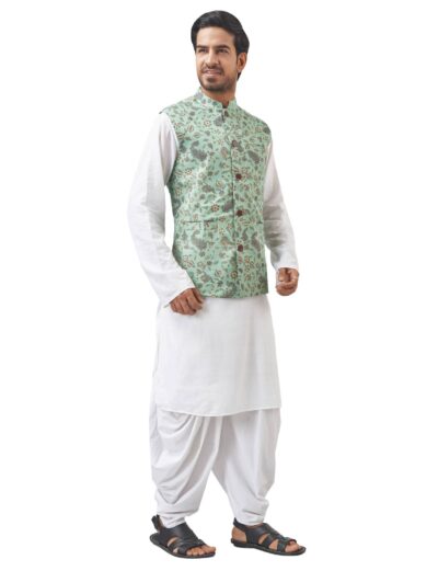 Printed Cotton Silk Handloom Jacket – Green - Retail Maharaj