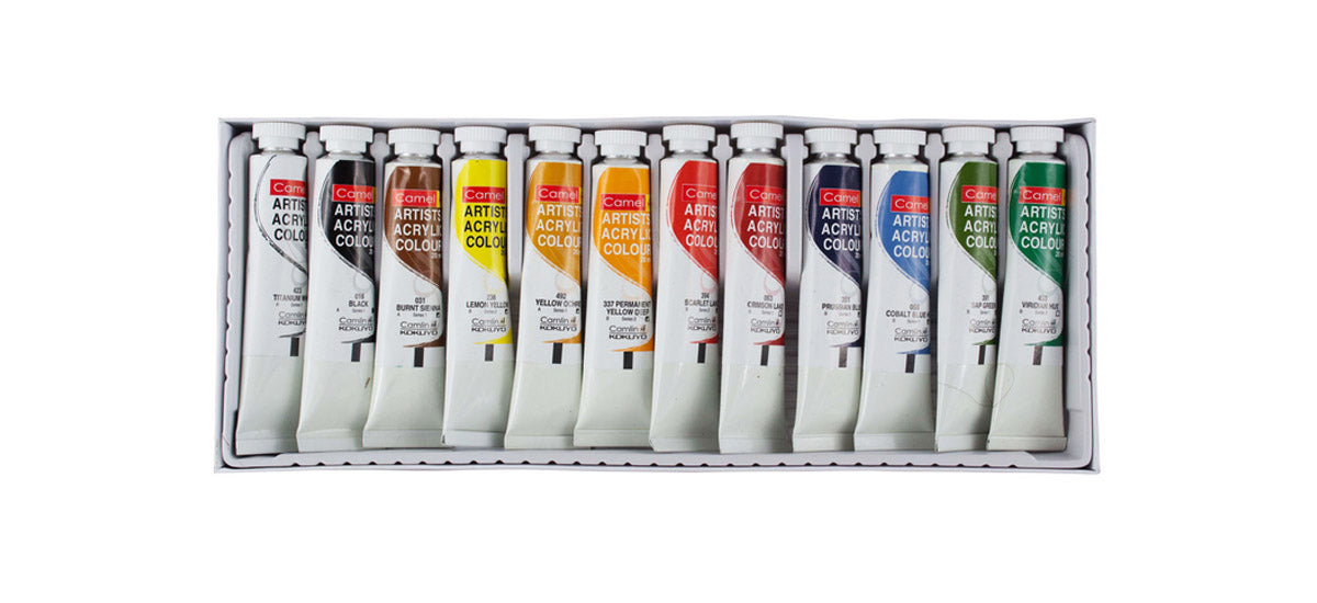 Camel Acrylic Colour Set of 12 and 18 Soft Creamy Artist Acrylic Paint for Canvas Wood Craft and Professional Art