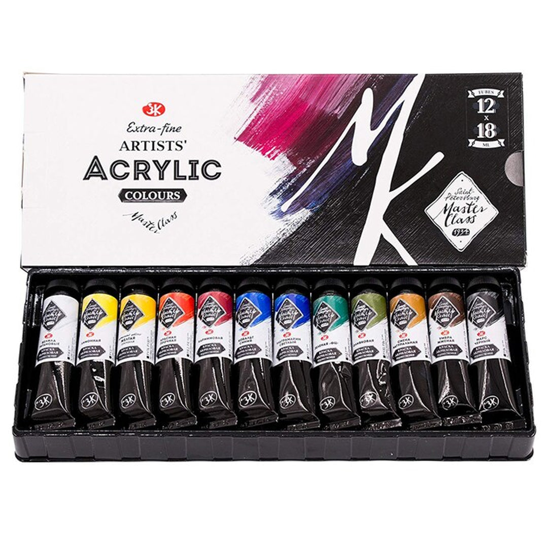 Master Class Acrylic Colour Set of 12 Professional Artist Paints 18ml Tubes