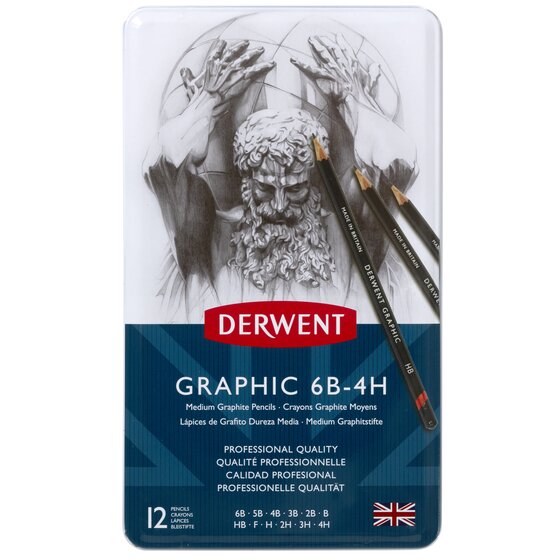 Derwent Graphic Graphite Pencil Set Medium Grades 6B to 4H