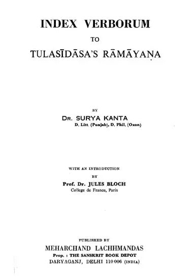 Index Verborum to Tulasidasa's Ramayana - Retail Maharaj