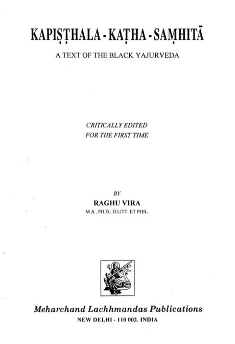 Kapisthala-Katha-Samhita (A Text of the Black Yajurveda) - Retail Maharaj