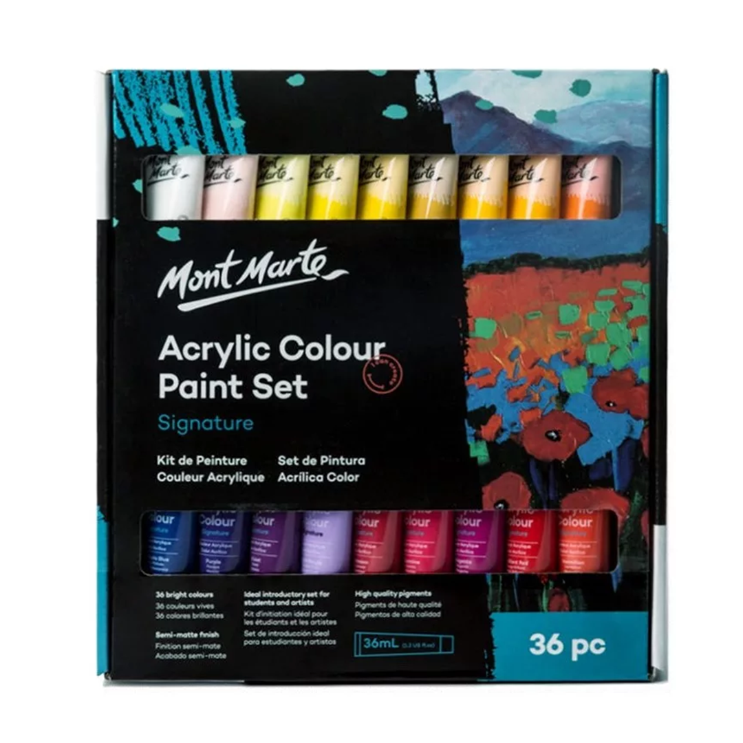 Mont Marte Signature Acrylic Colour Paint Set of 36 Creamy Fast Drying Artist Acrylics for Canvas Wood Paper and Craft