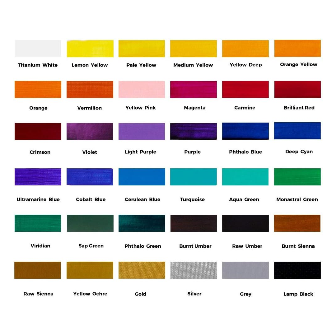 Mont Marte Signature Acrylic Colour Paint Set of 36 Creamy Fast Drying Artist Acrylics for Canvas Wood Paper and Craft