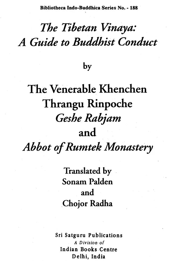 The Tibetan Vinaya: Guide to Buddhist Conduct - Retail Maharaj