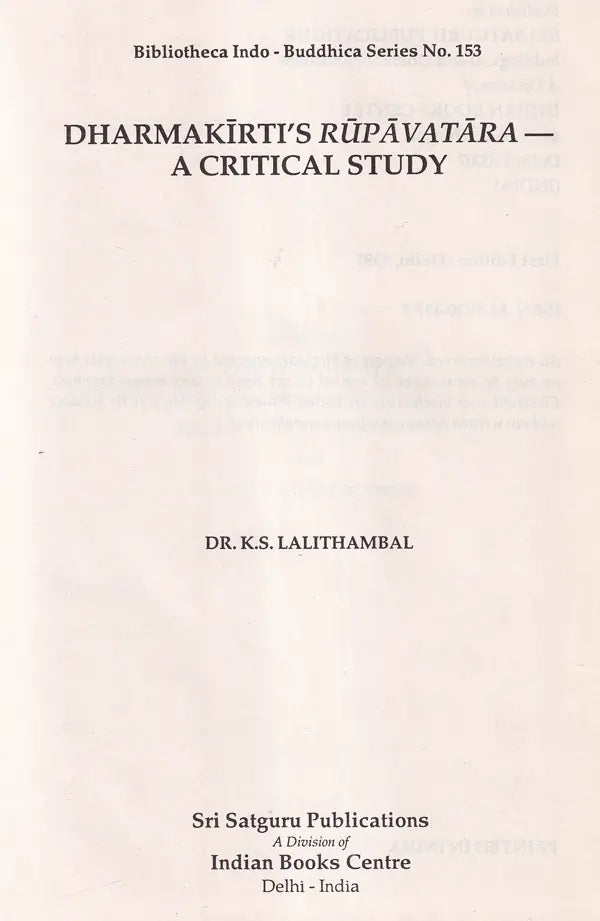Dharmakirti's Rupavatara: A Critical Study - Retail Maharaj