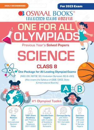 Oswaal One For All Olympiad Previous Years' Solved Papers, Class-8 Science Book - Retail Maharaj