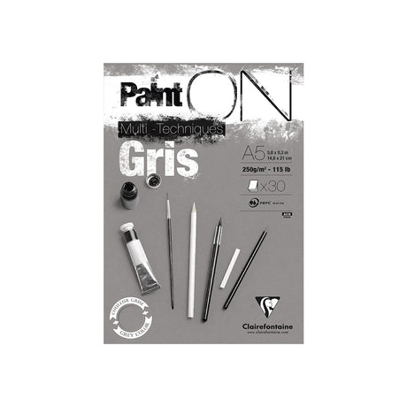 Clairefontaine Paint’On Multi-Technique Grey Mixed Media Pad 250 GSM – Open Stock - Retail Maharaj