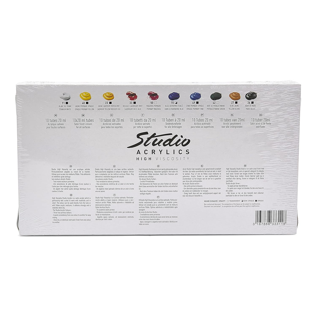 Pebeo Studio Acrylics High Viscosity Sets Thick Satin Finish Artist Acrylic Paint Tubes for Canvas Wood and Mixed Media