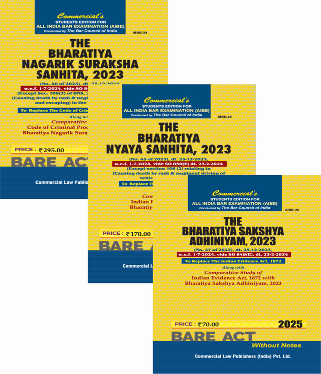 Combo Pack of New Criminal Laws Acts : Bharatiya Nyaya Sanhita, 2023, Bharatiya Nagarik Suraksha Sanhita, 2023 & Bharatiya Suraksha Adhiniyam, 2023 - Retail Maharaj