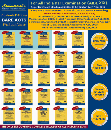 AIBE Set of 25 Bare Acts covering New Criminal Laws (BNS, BNSS, BSA) as per new syllabus - Retail Maharaj