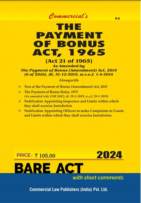 Payment of Bonus Act, 1965 alongwith Rules, 1975, As Amended by The Payment of Bonus (Amendment) Act, 2015. - Retail Maharaj