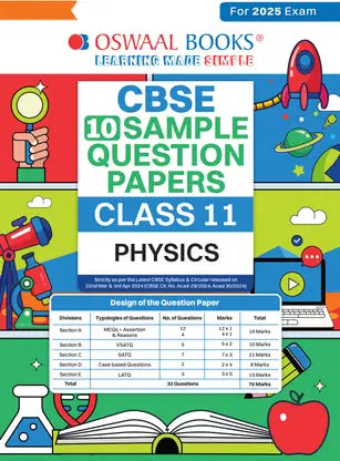 Question Paper Book Oswaal CBSE Sample Question Papers Class 11 Physics Book (For 2025 Exa