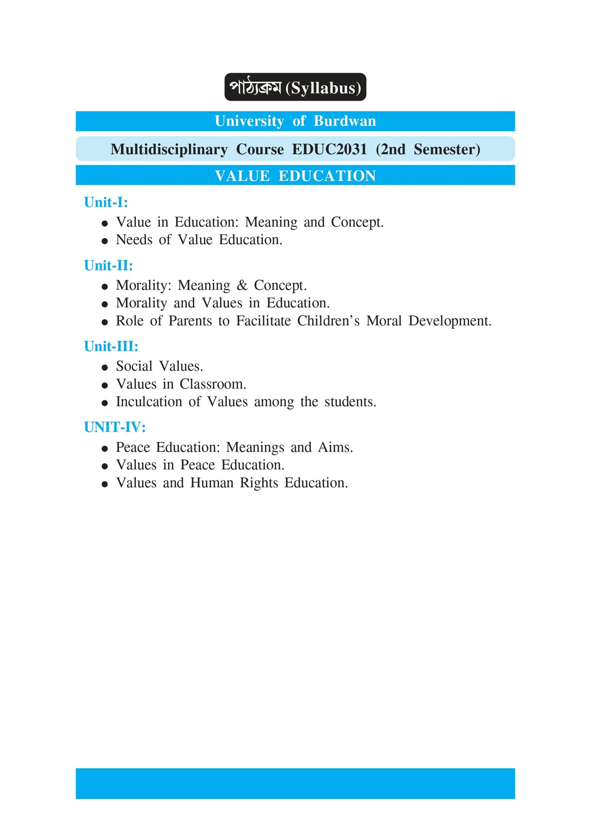 Mulyabodh Siksha (Value Education)_BU_2nd Sem_Multidisciplinary - Retail Maharaj