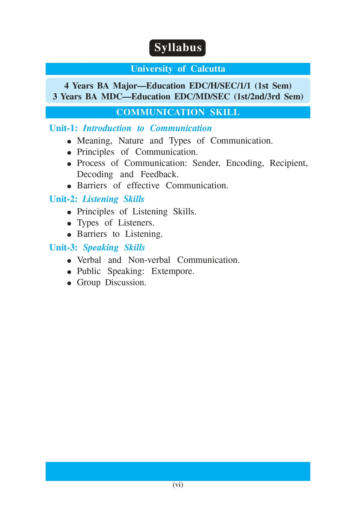 SEC/1/1 Communication Skill_CU_1st Sem_4yrs Major and 3yrs_MDC - Retail Maharaj