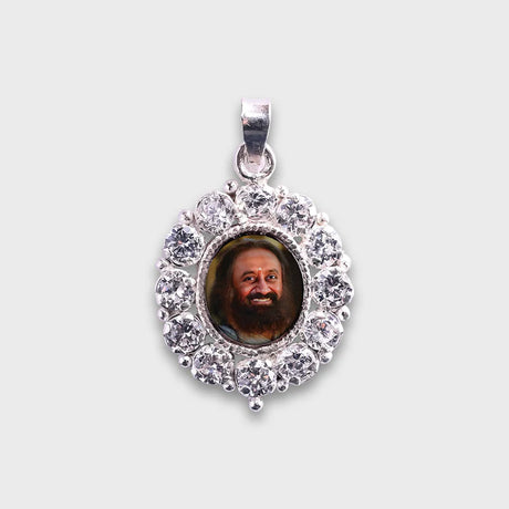 Gurudev Silver pendant with American Diamonds - Retail Maharaj