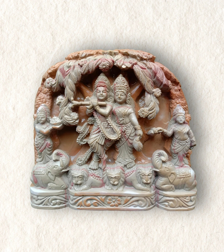 Soapstone Carving – Radha Krishna Under Kadamba Tree – Handcrafted Divine Art