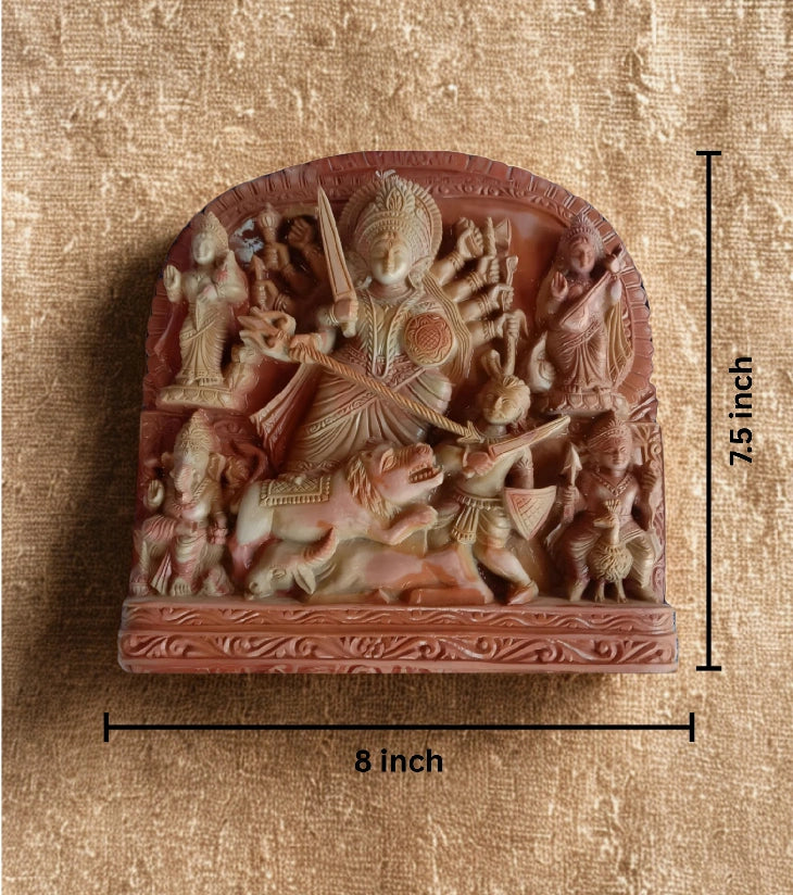 Soapstone Carving – Goddess Durga Slaying Mahishasura – Handcrafted Spiritual Masterpiece