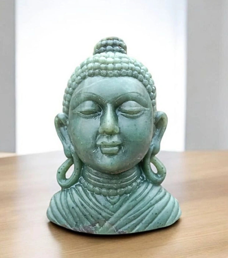 Odisha Green Stone Carving – Buddha Head – Handcrafted Spiritual Sculpture