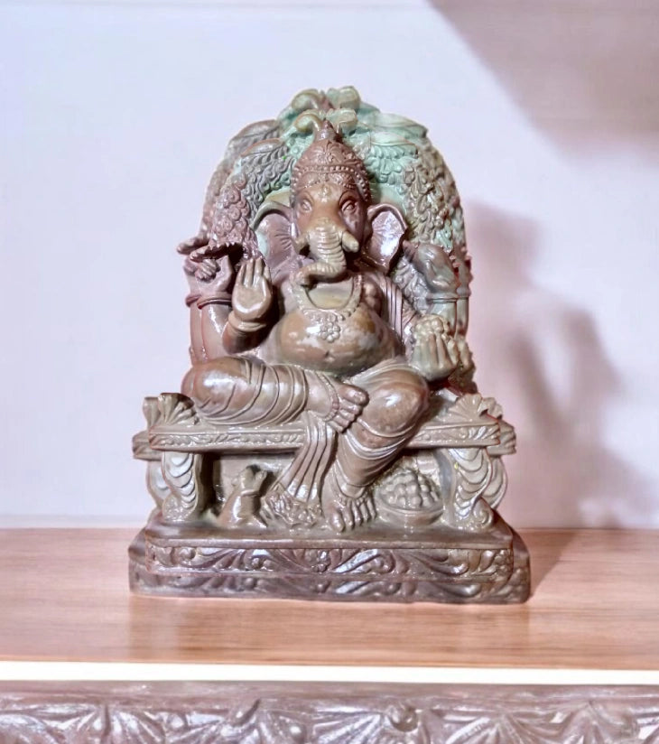 Soapstone Carving – Ganesh on Throne – Handcrafted Divine Art