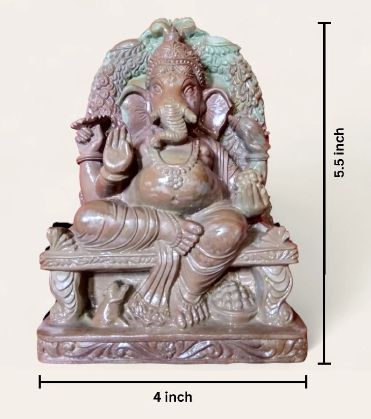 Soapstone Carving – Ganesh on Throne – Handcrafted Divine Art