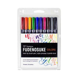 Tombow Fudenosuke Hard Tip Brush Pen Set of 10 Assorted Colours