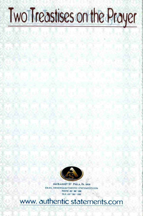 Two Treatises On The Prayer: The Prayer & Its Importance, The Incumbency of Offering the Prayer in Congregation - Retail Maharaj