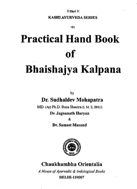 Practical Hand Book of Bhaishajya Kalpana - Retail Maharaj