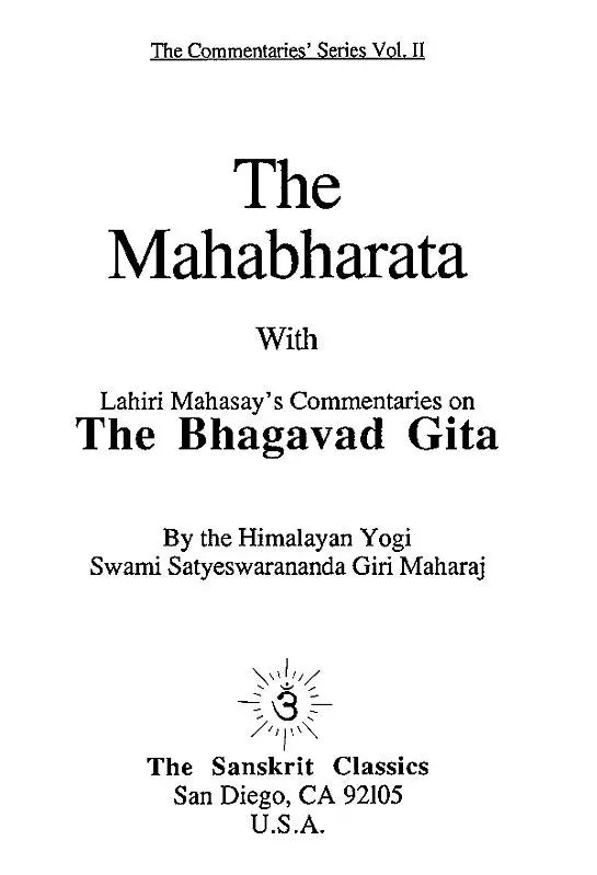 The Mahabharata With Lahiri Mahasay's Commentaries on The Bhagavad Gita By The Himalayan Yogi - Retail Maharaj