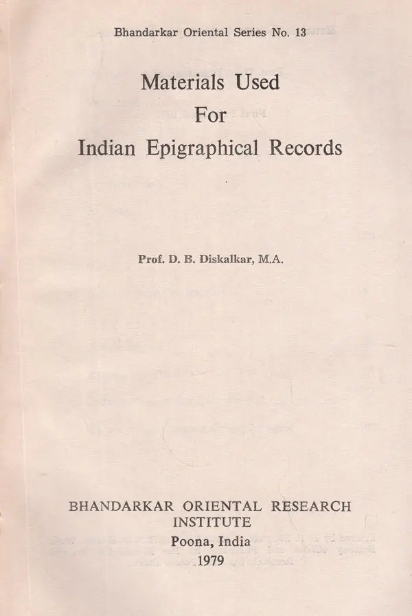Materials Used For Indian Epigraphical Records (An Old and Rare Book) - Retail Maharaj