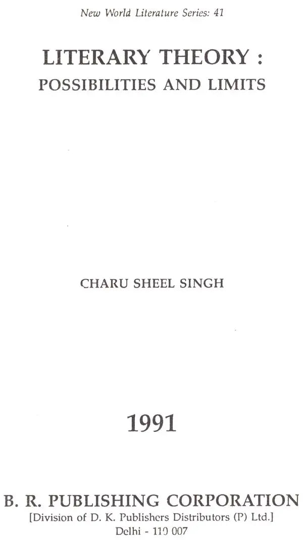 Literary Theory: Possibilites And Limits (An Old & Rare Book) - Retail Maharaj