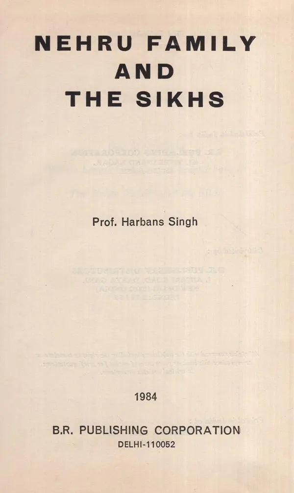 Nehru Family and the Sikhs (An Old and Rare Book) - Retail Maharaj
