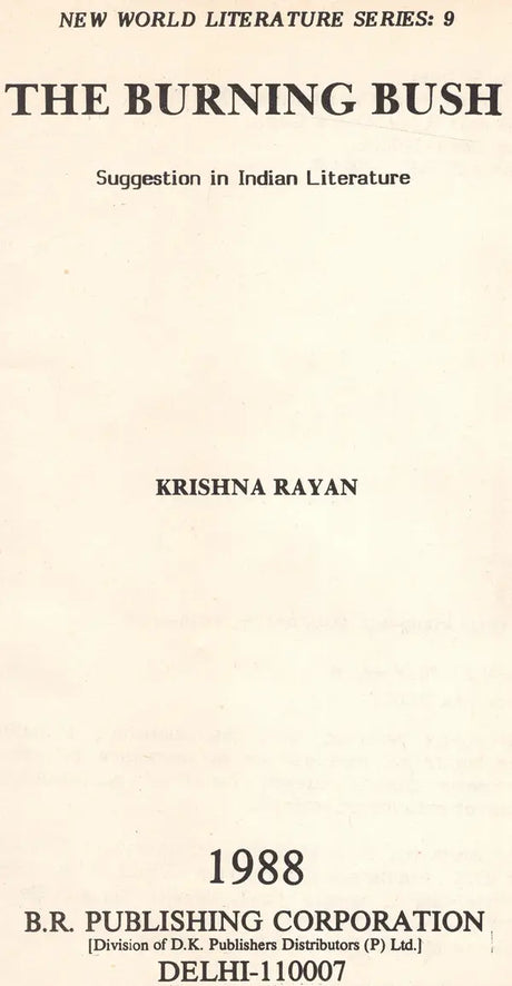 The Burning Bush - Suggestion in Indian Literature (An Old & Rare Book) - Retail Maharaj