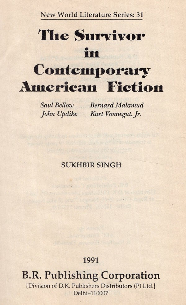 The Survivor in Contemporary American Fiction (An Old and Rare Book) - Retail Maharaj