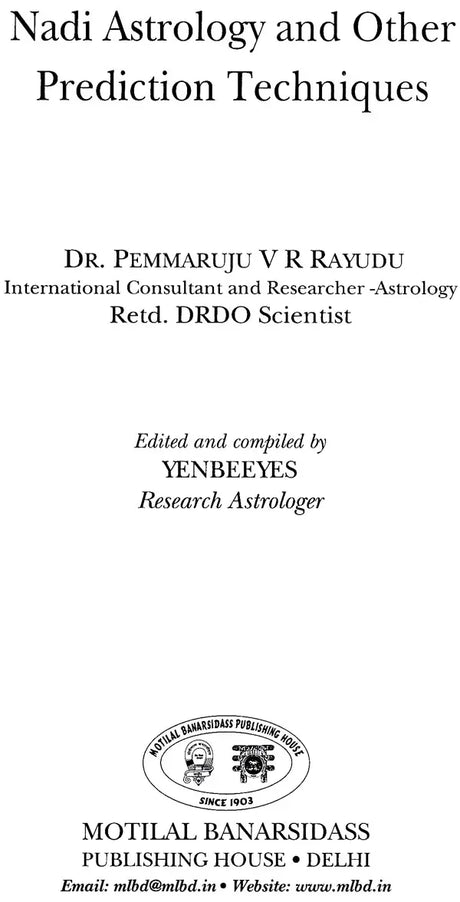 Nadi Astrology and Other Prediction Techniques [English] By Pemmaraju V. R. Rayudu - Retail Maharaj